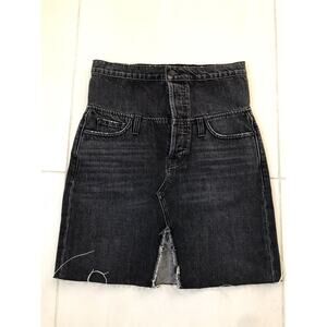 Hudson Sloane Foldover Distressed Cut Off Frayed Denim Skirt